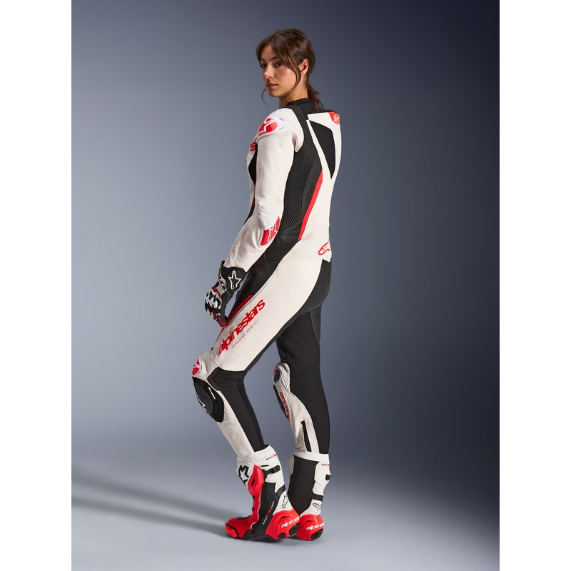 Moteriškas vientisas odinis motociklo kostiumas Alpinestars Stella GP-R7 balta-fluorescencinė raudona-juoda