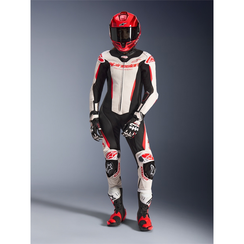 Moteriškas vientisas odinis motociklo kostiumas Alpinestars Stella GP-R7 balta-fluorescencinė raudona-juoda