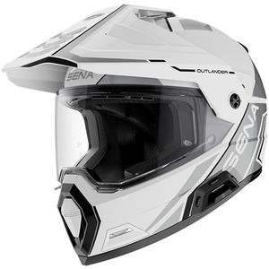 Enduro motociklo šalmas su ausinėmis SENA Outlander blizgiai baltas