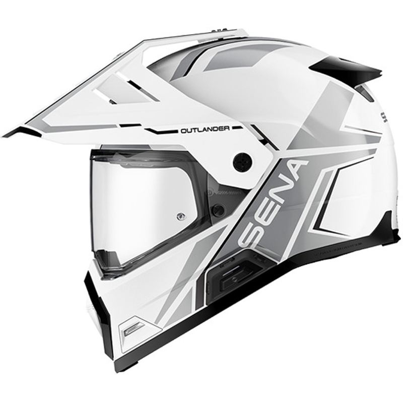 Enduro motociklo šalmas su ausinėmis SENA Outlander blizgiai baltas