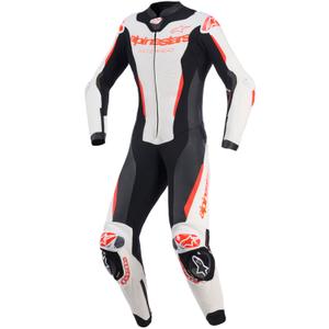 Moteriškas vientisas odinis motociklo kostiumas Alpinestars Stella GP-R7 balta-fluorescencinė raudona-juoda