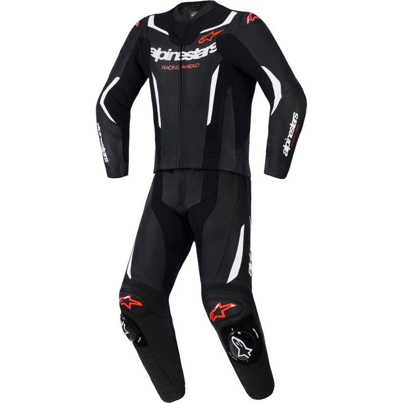 Alpinestars GP Force V2 dviejų dalių odinis kostiumas juoda-balta-fluorescencinė raudona