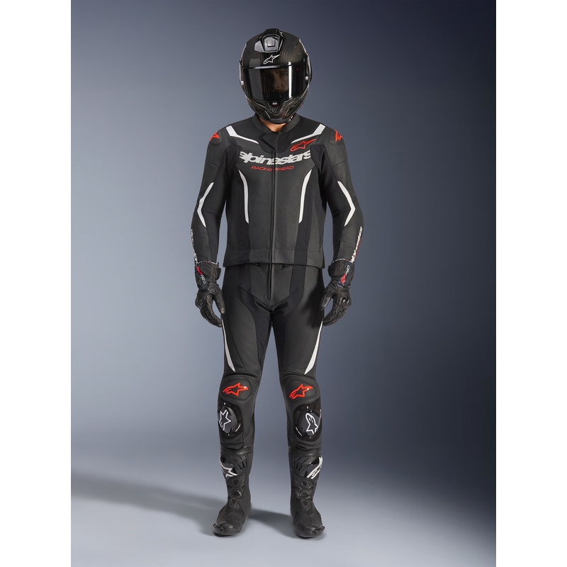 Alpinestars GP Force V2 dviejų dalių odinis kostiumas juoda-balta-fluorescencinė raudona