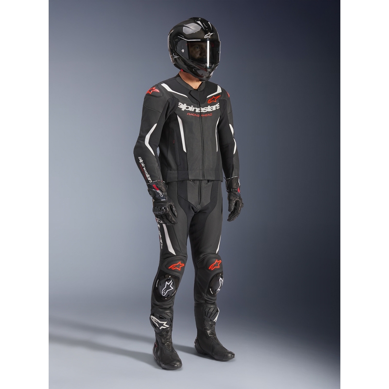 Alpinestars GP Force V2 dviejų dalių odinis kostiumas juoda-balta-fluorescencinė raudona