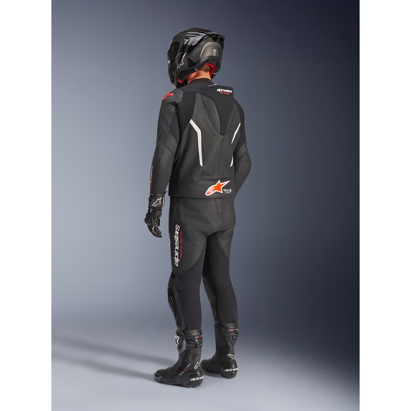 Alpinestars GP Force V2 dviejų dalių odinis kostiumas juoda-balta-fluorescencinė raudona