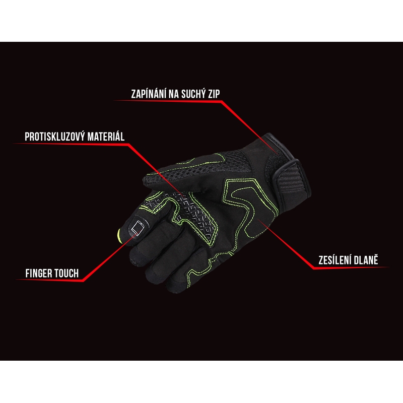 Gatvės lenktynininkas Stunt Motociklininko pirštinės juoda-Fluo geltona