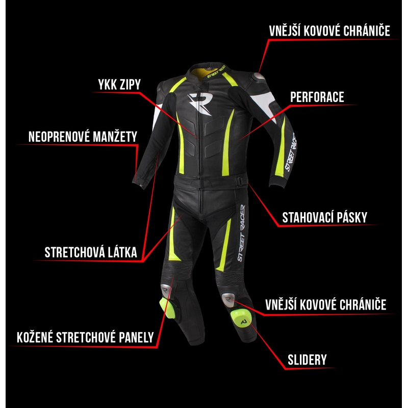 Pánská kombinéza Street Racer Fasttrack černo-bílo-fluo žlutá výprodej