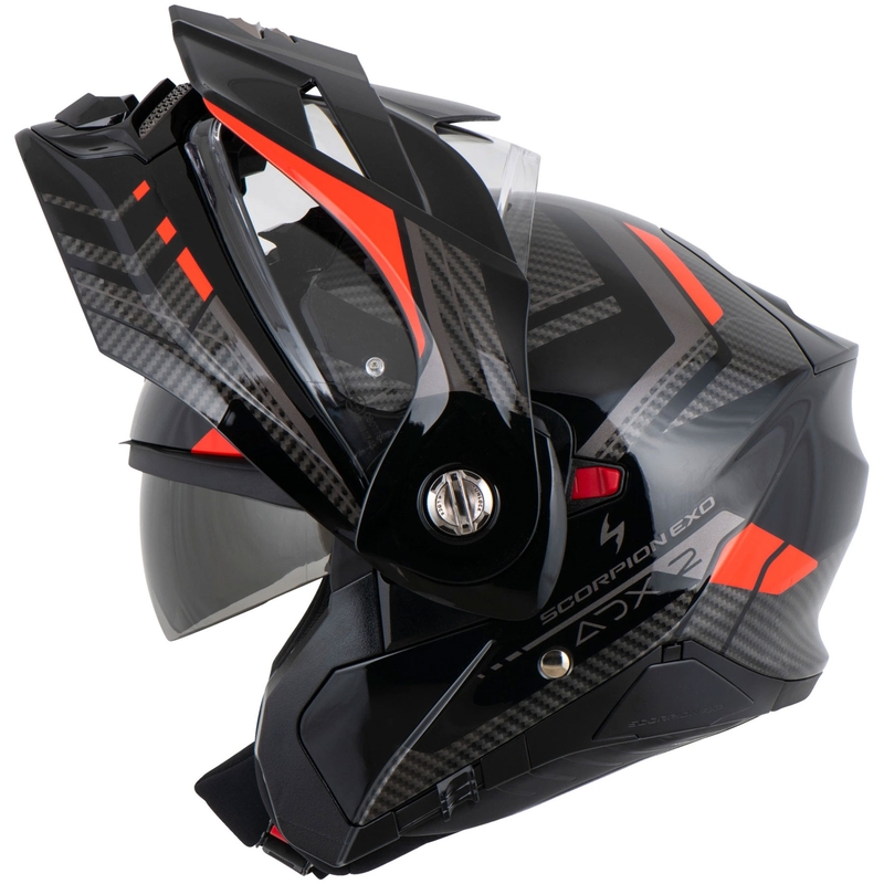 Scorpion ADX-2 LEWIS atlenkiamas motociklo šalmas juodas-raudonas