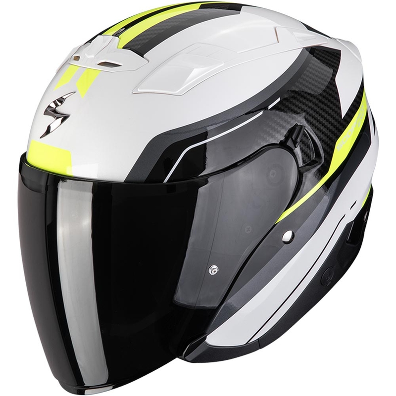 Atviras motociklininko šalmas Scorpion EXO-230 Hipe balta-juoda-fluo geltona