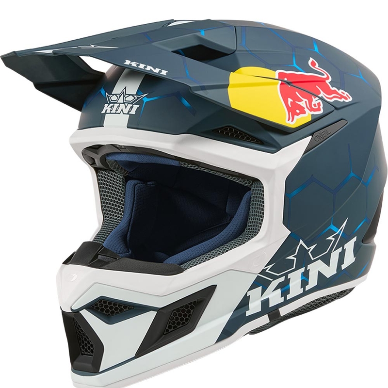 Vaikiškas motokroso šalmas KINI Red Bull MX3 1.0 mėlynai baltas