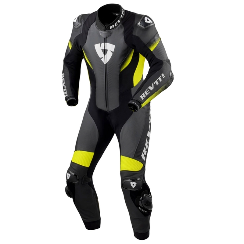 "Revit Control" juodas-fluo geltonas odinis motociklininko kombinezonas