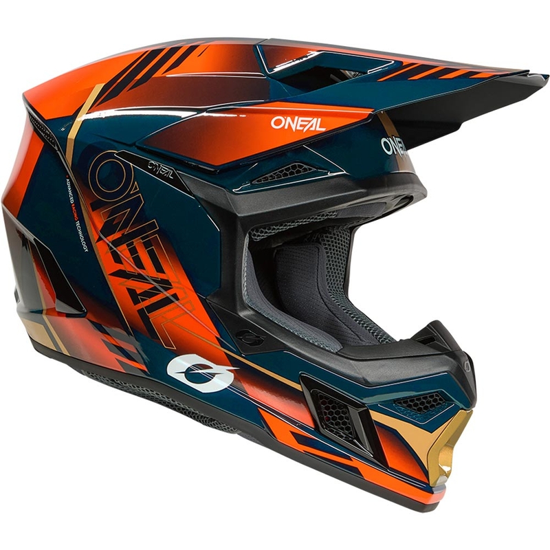 Motokroso šalmas O'Neal 3SRS Haze mėlyna-oranžinė-auksinė
