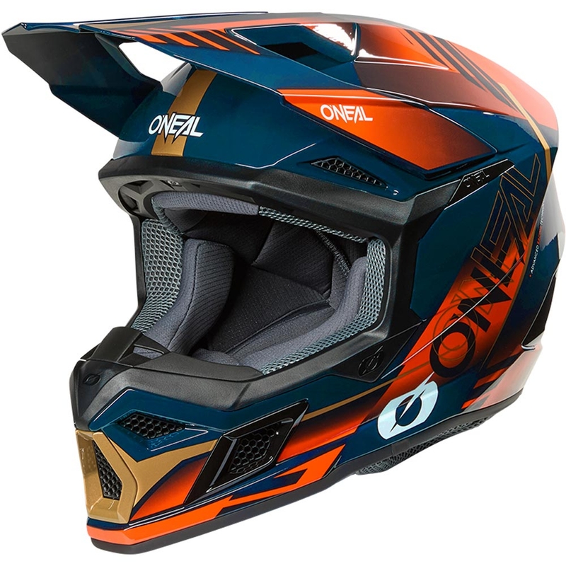 Motokroso šalmas O'Neal 3SRS Haze mėlyna-oranžinė-auksinė