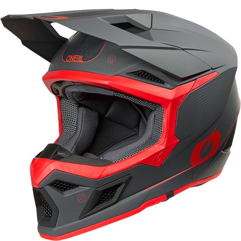 Motokroso šalmas O´Neal 3SRS E-stroke matinė pilka-raudona