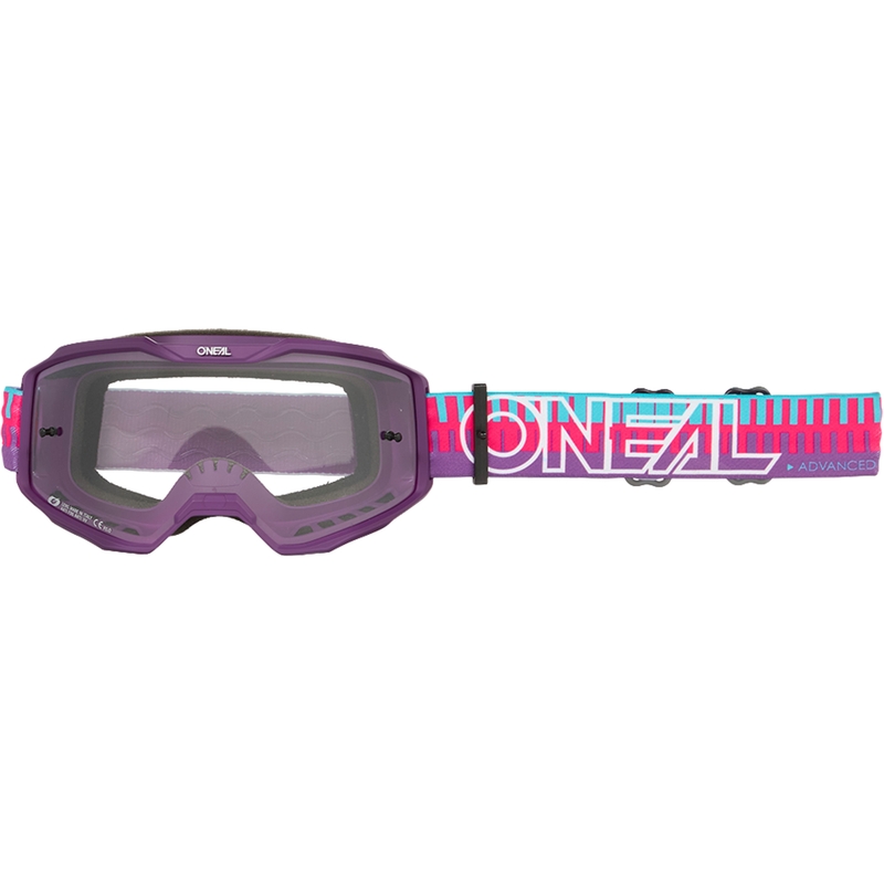 Motokroso akiniai O´Neal B-10 dryžuoti rožiniai-violetiniai (skaidrus organinis stiklas)