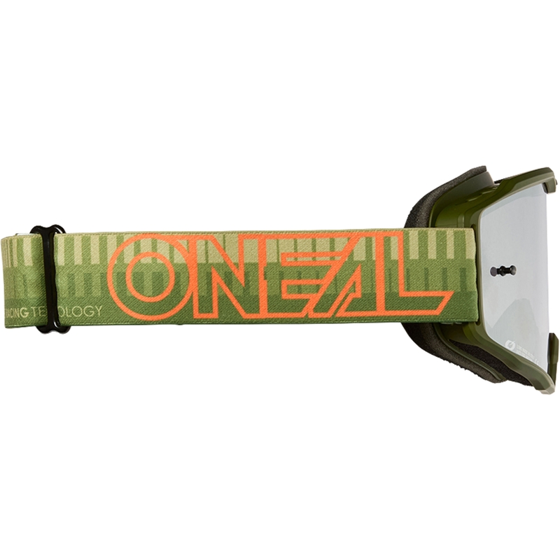 Motokroso akiniai O´Neal B-10 dryžuoti žaliai oranžiniai (veidrodinis sidabrinis plexiglass)