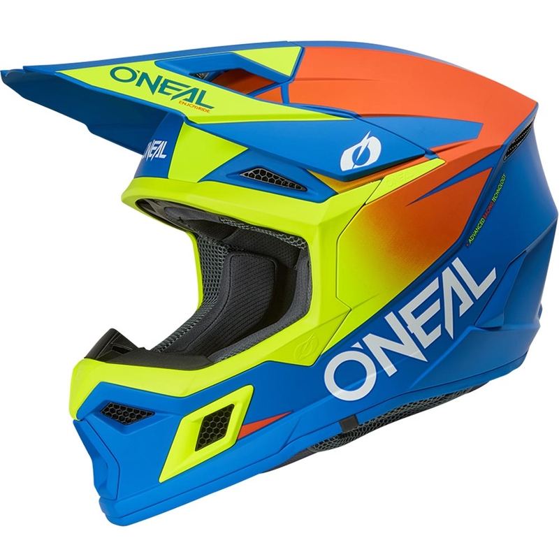 Vaikiškas motokroso šalmas O'Neal 3SRS Solid matinis mėlynas-fluorescencinis geltonas