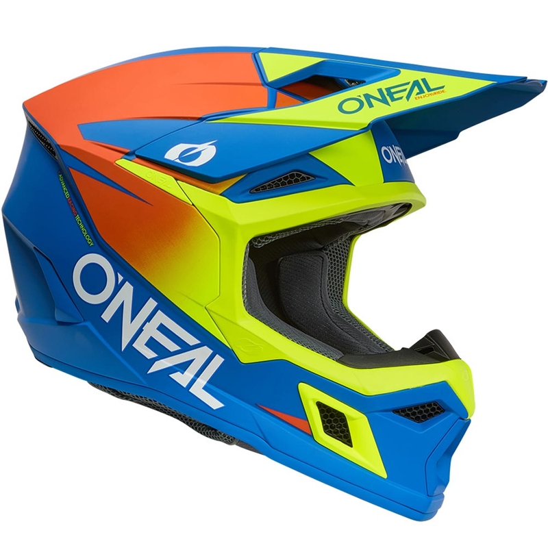 Vaikiškas motokroso šalmas O'Neal 3SRS Solid matinis mėlynas-fluorescencinis geltonas