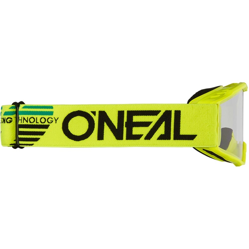 Vaikiški motokroso akiniai O'Neal B-10, vientisos fluorescencinės geltonos spalvos su skaidriu plexiglasu