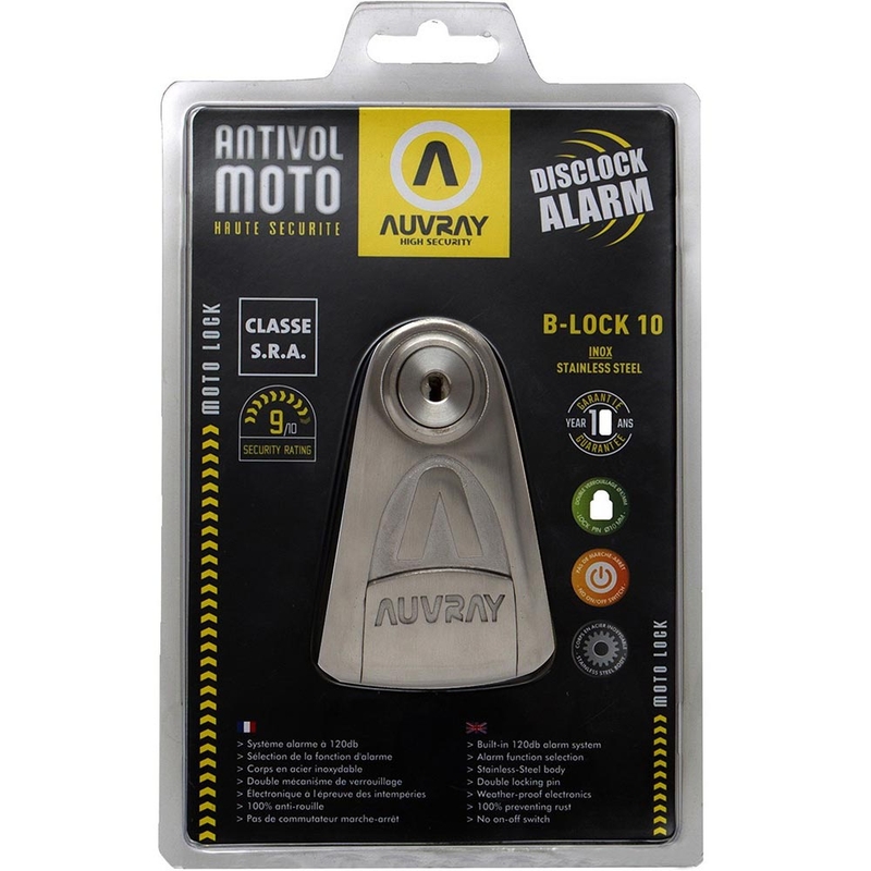 „Auvray B-Lock 10“ stabdžių diskų užraktas su 120 dB signalizacija, plieno sidabro spalvos