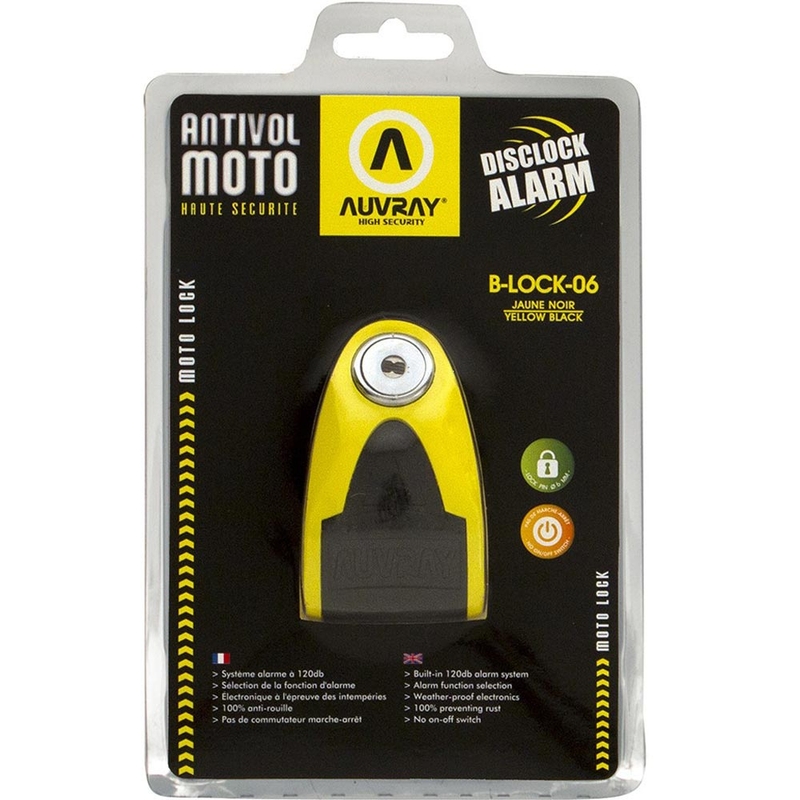 „Auvray B-Lock 06“ stabdžių diskų užraktas su 120 dB signalizacija, geltonas