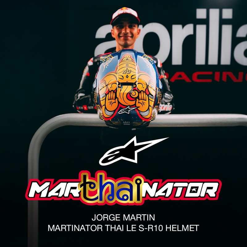 Uždaras motociklo šalmas „Alpinestars Supertech R10 Marthanator“ riboto leidimo JORGE MARTIN mėlynas perlas auksinis raudonas