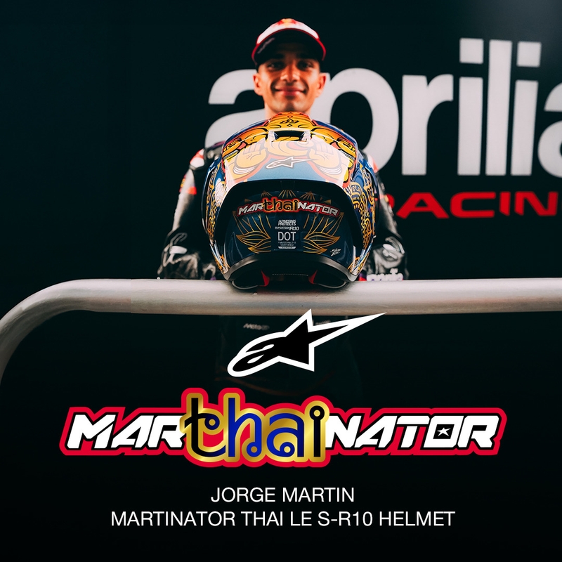 Uždaras motociklo šalmas „Alpinestars Supertech R10 Marthanator“ riboto leidimo JORGE MARTIN mėlynas perlas auksinis raudonas