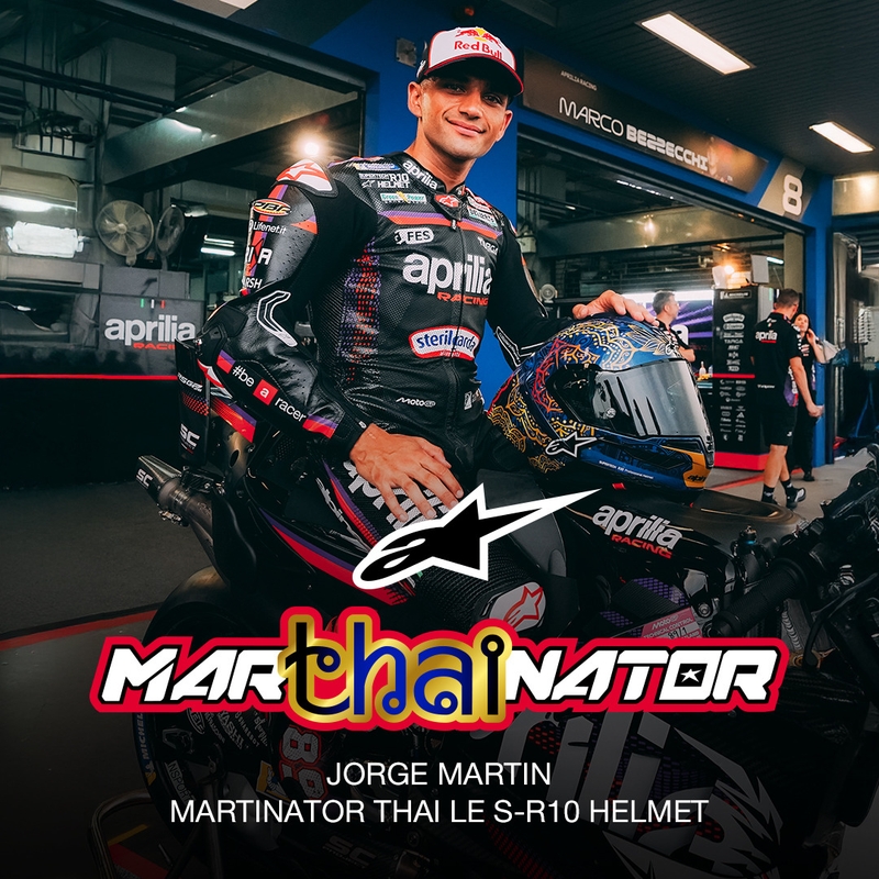 Uždaras motociklo šalmas „Alpinestars Supertech R10 Marthanator“ riboto leidimo JORGE MARTIN mėlynas perlas auksinis raudonas