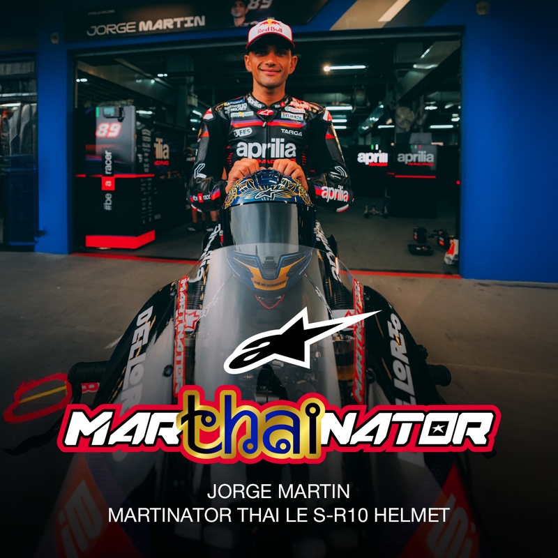 Uždaras motociklo šalmas „Alpinestars Supertech R10 Marthanator“ riboto leidimo JORGE MARTIN mėlynas perlas auksinis raudonas