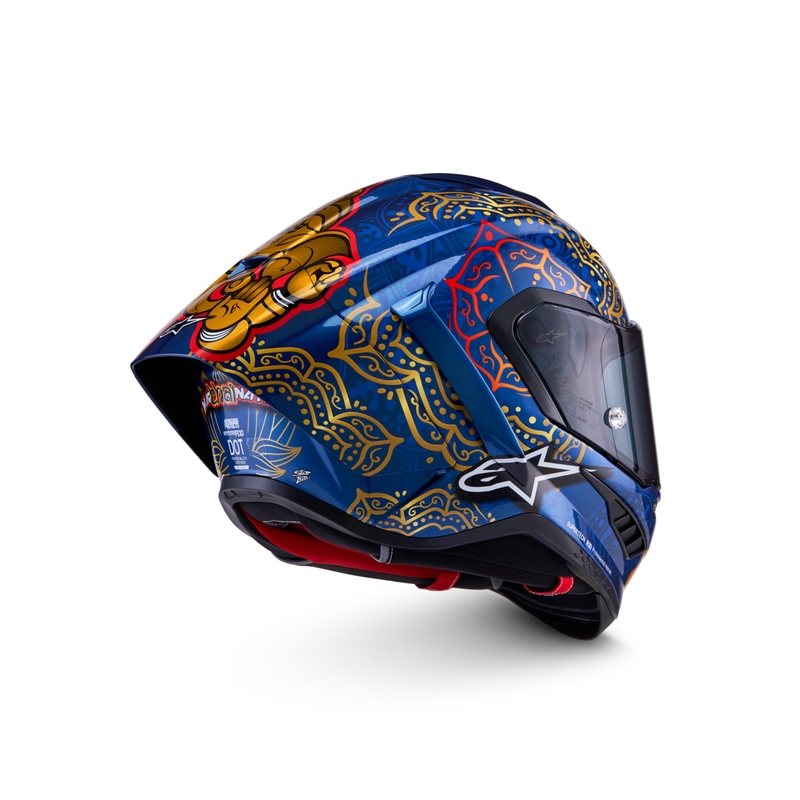 Uždaras motociklo šalmas „Alpinestars Supertech R10 Marthanator“ riboto leidimo JORGE MARTIN mėlynas perlas auksinis raudonas