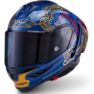 Uždaras motociklo šalmas „Alpinestars Supertech R10 Marthanator“ riboto leidimo JORGE MARTIN mėlynas perlas auksinis raudonas