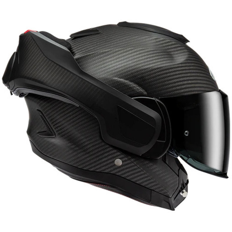 Atlenkiamas motociklo šalmas HJC F100 CARBON matinės juodos spalvos