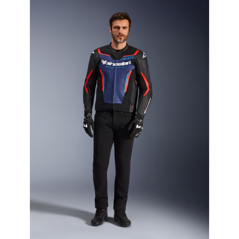 Alpinestars GP Force V2 odinė motociklo striukė, juoda-mėlyna-fluorescencinė raudona