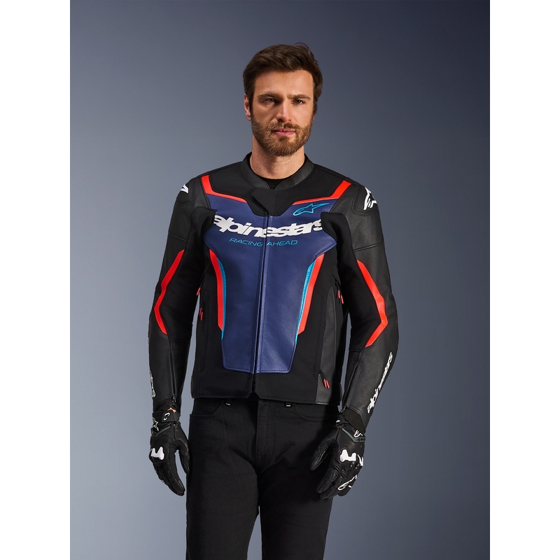 Alpinestars GP Force V2 odinė motociklo striukė, juoda-mėlyna-fluorescencinė raudona