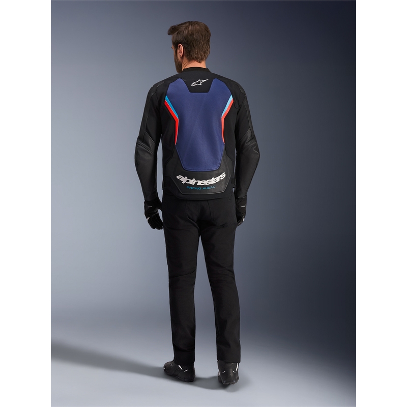 Alpinestars GP Force V2 odinė motociklo striukė, juoda-mėlyna-fluorescencinė raudona