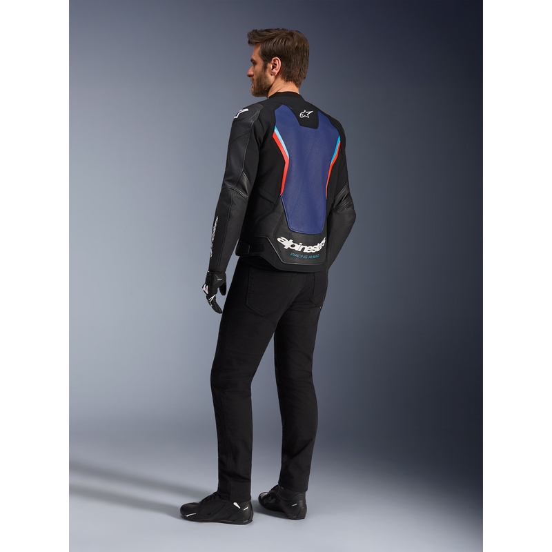 Alpinestars GP Force V2 odinė motociklo striukė, juoda-mėlyna-fluorescencinė raudona