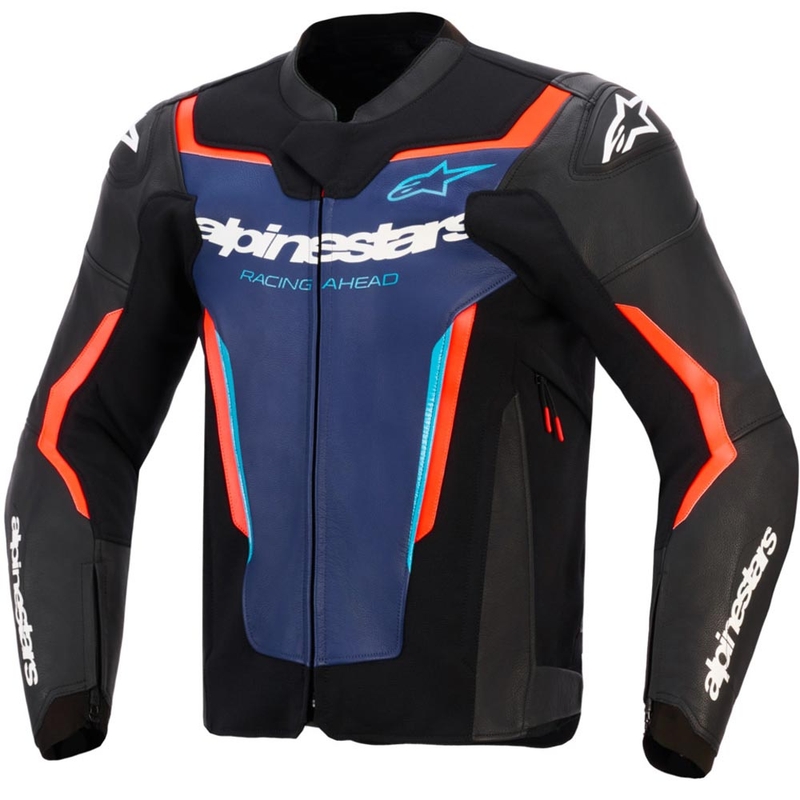 Alpinestars GP Force V2 odinė motociklo striukė, juoda-mėlyna-fluorescencinė raudona