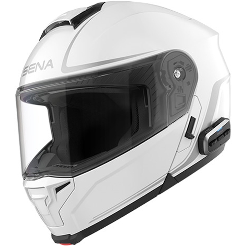 Atlenkiamas motociklo šalmas su ausinėmis SENA Outrush 2 baltas