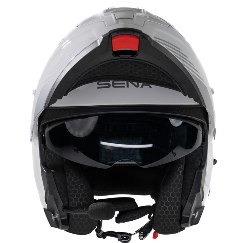 Atlenkiamas motociklo šalmas su ausinėmis SENA Specter baltas