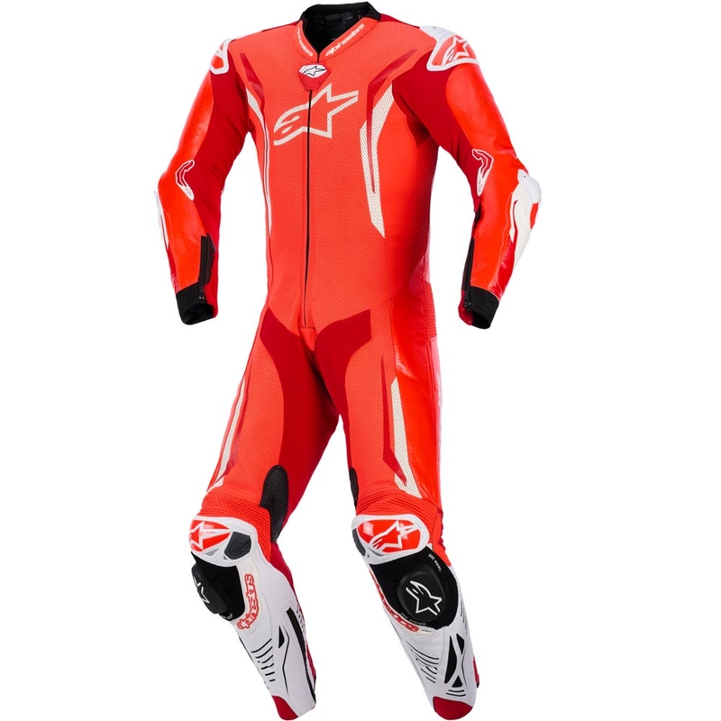 Alpinestars GP TECH V5 vientisas motociklo odinis kostiumas, fluorescencinė raudona-raudona-balta