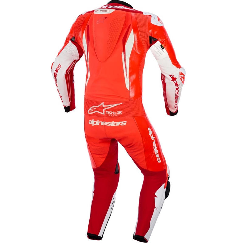 Alpinestars GP TECH V5 vientisas motociklo odinis kostiumas, fluorescencinė raudona-raudona-balta