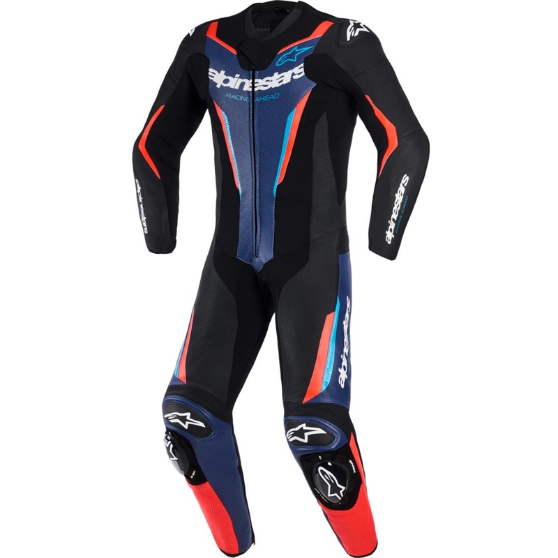 Alpinestars GP FORCE V2 vientisas motociklo kostiumas juodas-mėlynas-fluorescencinis raudonas-