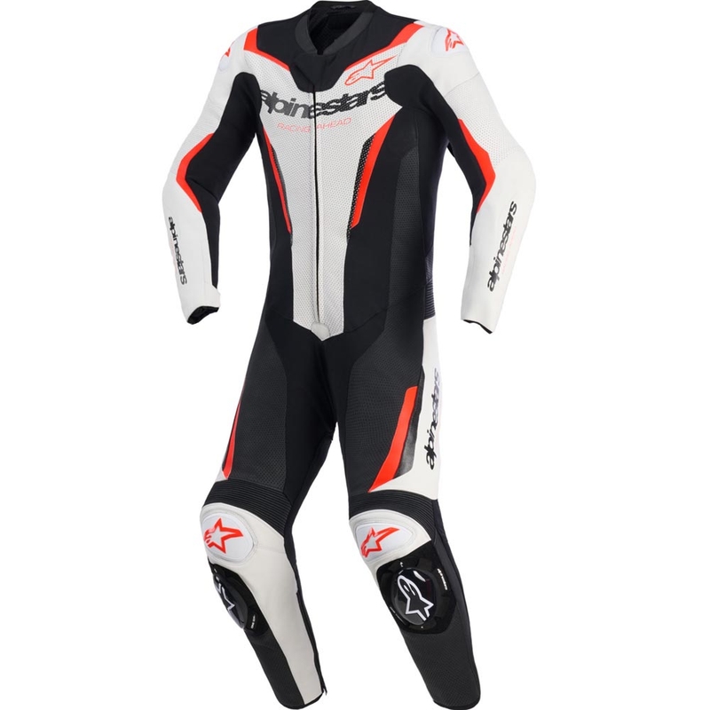 Alpinestars GP FORCE V2 vientisas motociklo kostiumas, baltas-juodas-fluorescencinis raudonas