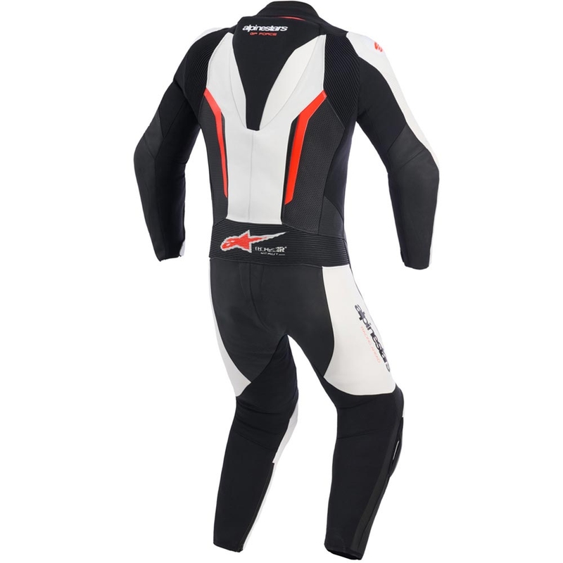 Alpinestars GP FORCE V2 vientisas motociklo kostiumas, baltas-juodas-fluorescencinis raudonas