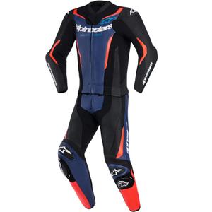Alpinestars GP Force V2 dviejų dalių motociklo kostiumas, juodas-mėlynas-fluorescencinis raudonas