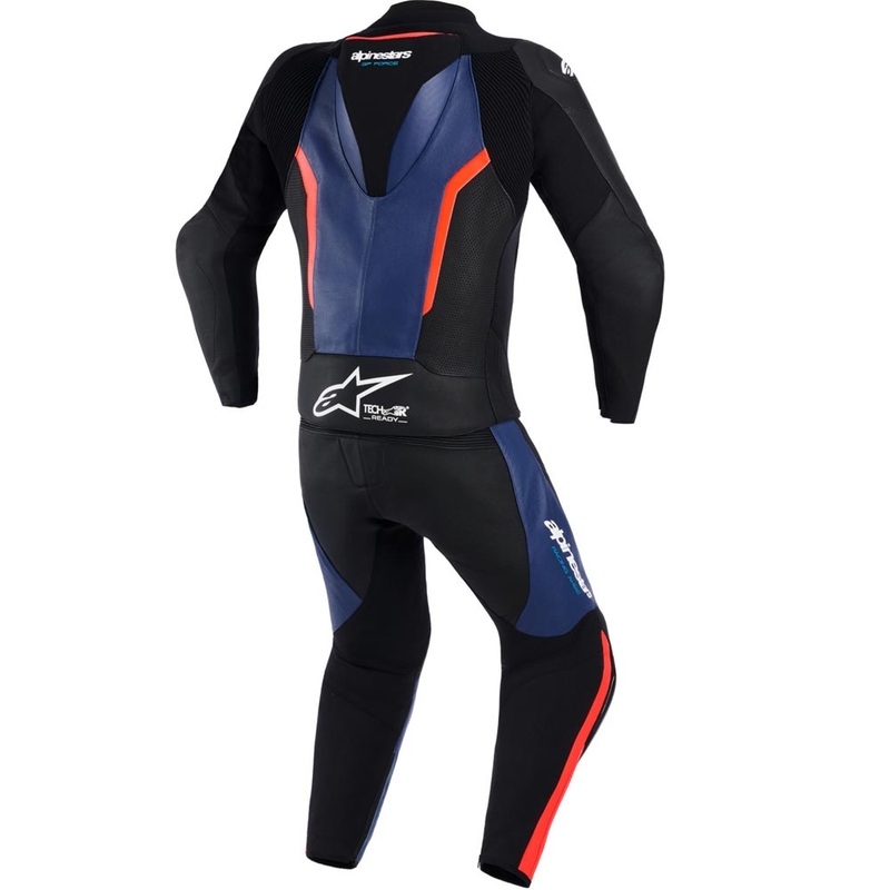 Alpinestars GP Force V2 dviejų dalių motociklo kostiumas, juodas-mėlynas-fluorescencinis raudonas