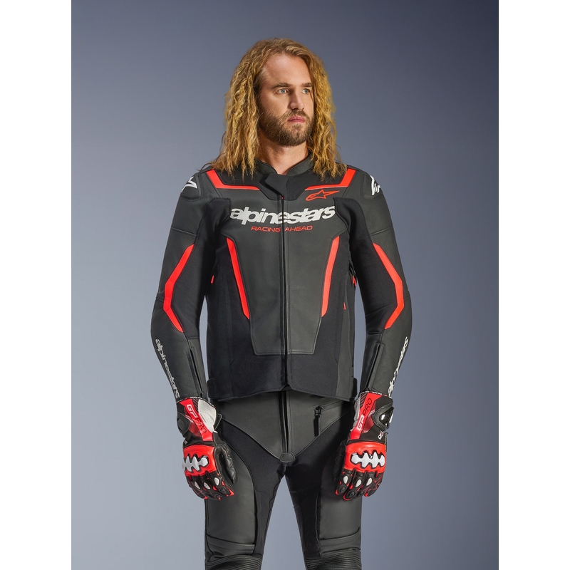 Alpinestars GP Force V2 odinė motociklo striukė, juoda-fluorescencinė-raudona-balta