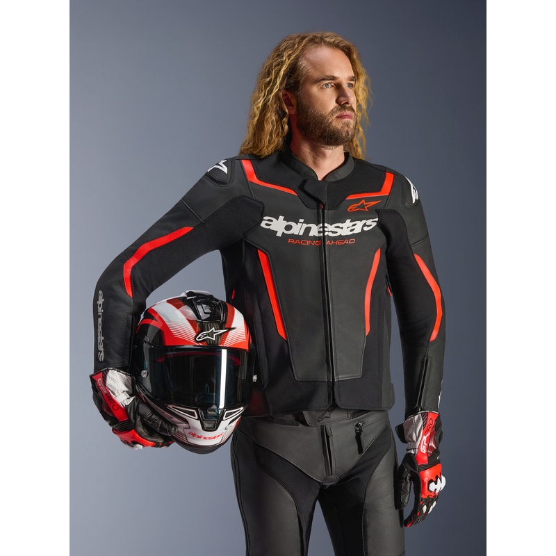 Alpinestars GP Force V2 odinė motociklo striukė, juoda-fluorescencinė-raudona-balta