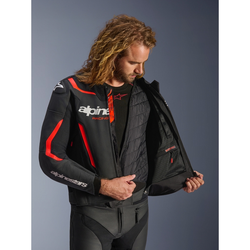 Alpinestars GP Force V2 odinė motociklo striukė, juoda-fluorescencinė-raudona-balta