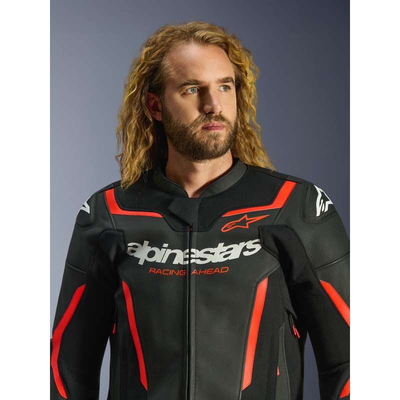 Alpinestars GP Force V2 odinė motociklo striukė, juoda-fluorescencinė-raudona-balta